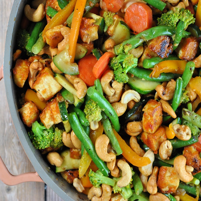 Tofu, greens & cashew stir-fry — At Home